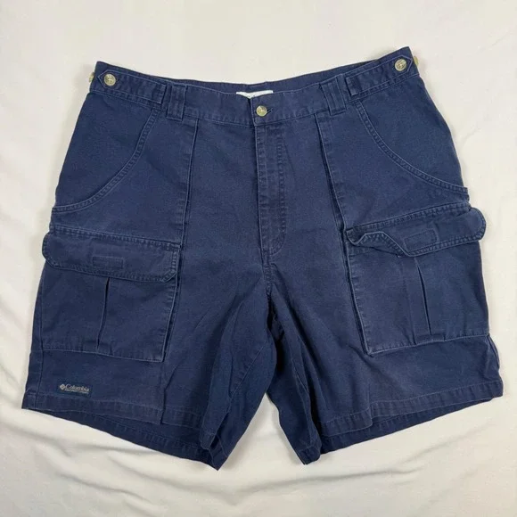 Columbia Mens Navy Blue Cotton Canvas Cargo Hiking Shorts Size 35 Waist