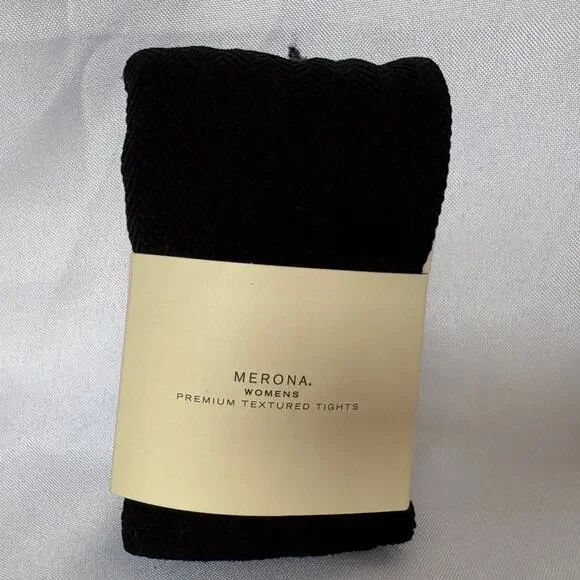Vintage Y2K Merona NOS Black Chevron Textured Knit Tights S