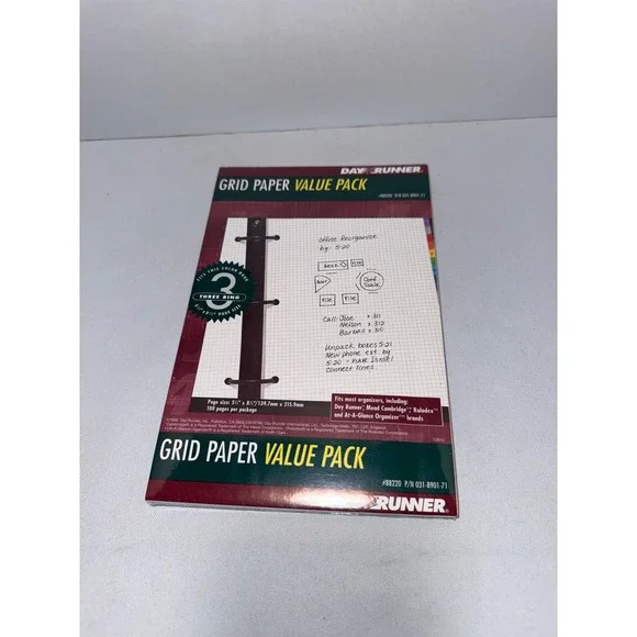 Day Runner Grid Paper Value Pack‎ 88220 100 Sheets 5.5x8.5 3 Ring Planner Refill