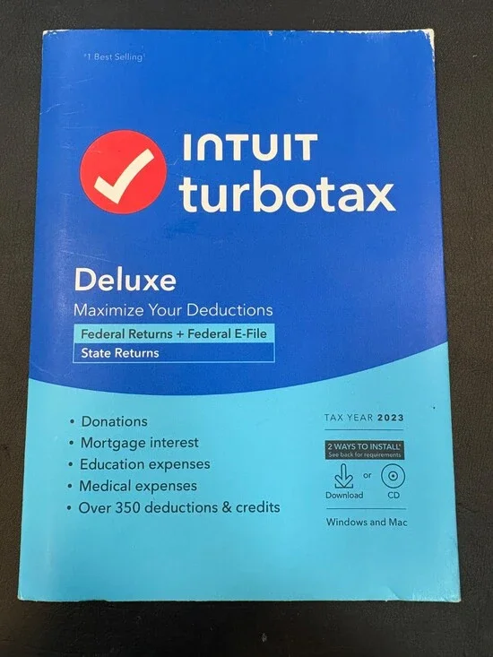 Intuit TurboTax Deluxe 2023 Federal + Federal E-Fil Physical CD license PC/MAC