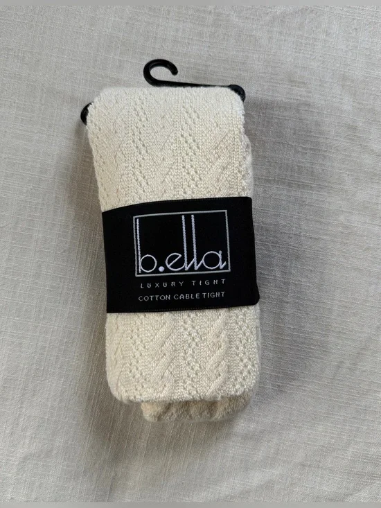 Vintage B.ella Cotton Ivory Cable Knit Tights Made in Italy Sheer Open Knit Lace