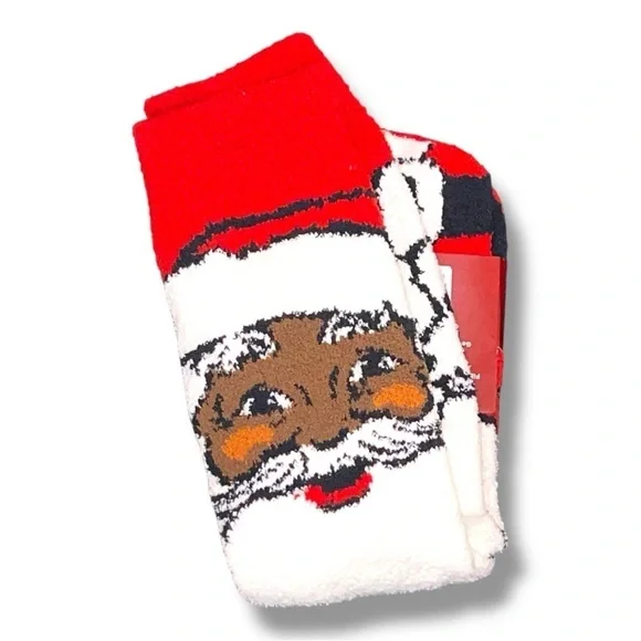 New Santa Socks Holiday Christmas Fleece Red White Festive