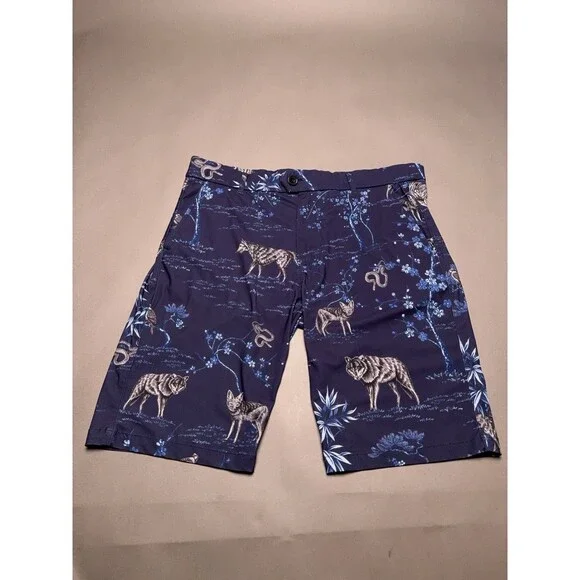 Greyson Shorts Mens 33 Blue Animal Print Wolf Snake Golf Stretch Lightweight