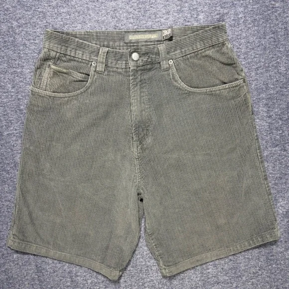 Y2K Quiksilver Vintage Corduroy Shorts Mens 32 Gray Cotton Skate Surf 90s NICE
