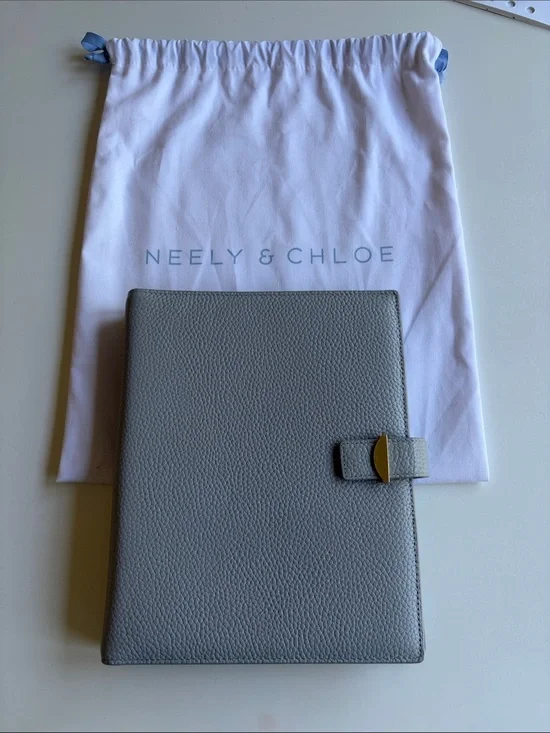 Neely & Chloe Light Gray Leather Planner with Gold Accent