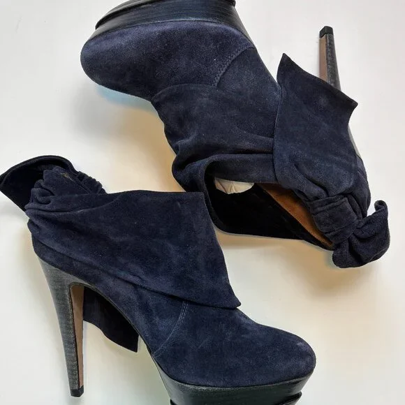 Pura Lopez Suede Platform Ankle Boots Bow Detail Heels Femme Fatale Consign