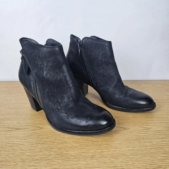 Paul Green Aubrey Ankle Boots Heels Western Double Zip 8.5 Black‎ Leather