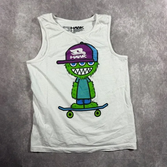 Tony Hawk Boys XL Skater Monster Graphic Tank Top White Youth 14/16 Streetwear
