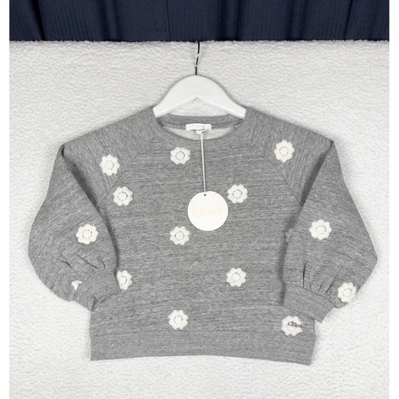 NEW - CHOLE Flower Embroidered Sweatshirt Gray - Youth Kids 5
