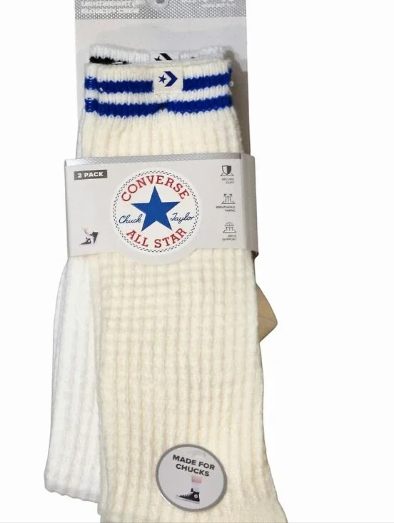 Converse 2- PK Striped Logo Lightweight Slouchy Crew Socks