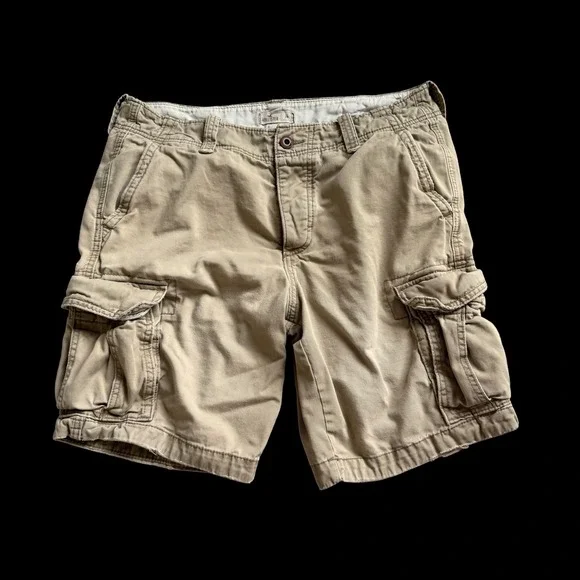 Y2K Hollister Tan Khaki Cargo Shorts Sz 34 Cotton Utility Multi Pocket 3H0538