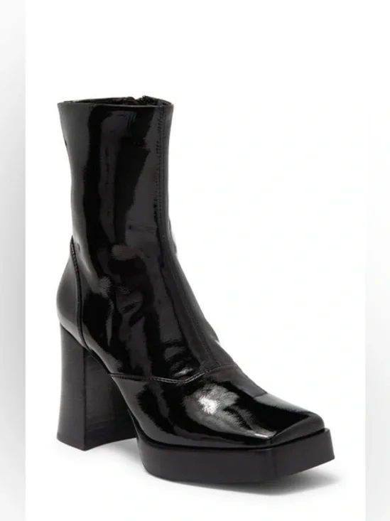 NEW JEFFREY CAMPBELL KALOPSIA BLACK PATENT BLOCK HEEL BOOTIES 5