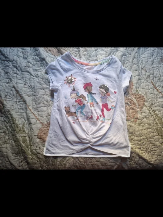 Isaac Mizrahi White Short-Sleeve Knot-Front Tee with Colorful Kids Print