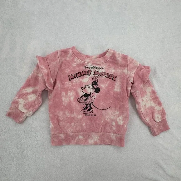 Disney Parks WDW Minnie Mouse Pink Tie Dye Ruffle Shoulder Sweatshirt Toddler 2
