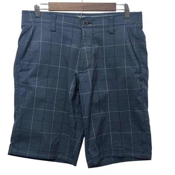 Under Armour Mens Navy Blue Windowpane Check‎ Herringbone Golf Shorts 32