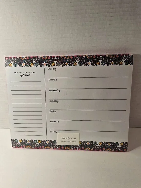 Vera Bradley Weekly To-Do Notepad Kaleidoscope Rosette Desk Planner Stationery