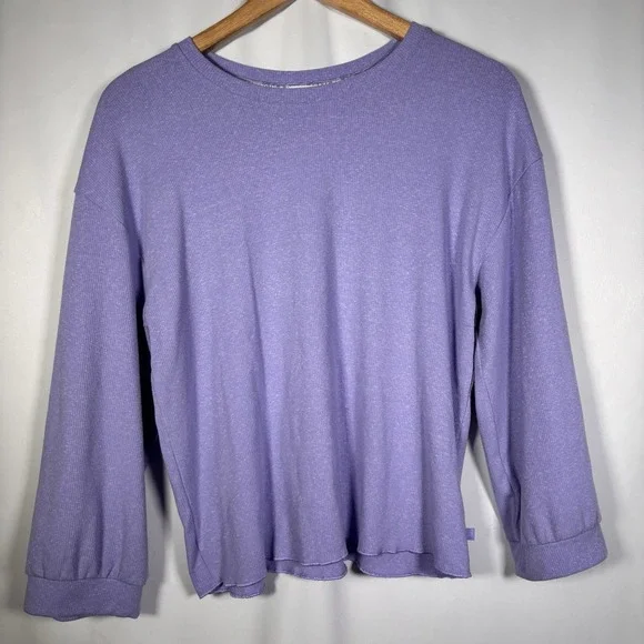 Athleta Girl Shirt XXL Lavender Ribbed Knit Stretch Comfort Casual Lounge Cozy