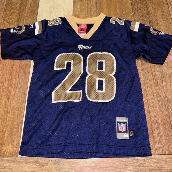 Reebok Marshall Faulk Rams Jersey Kids Medium Blue Excellent NFL 28