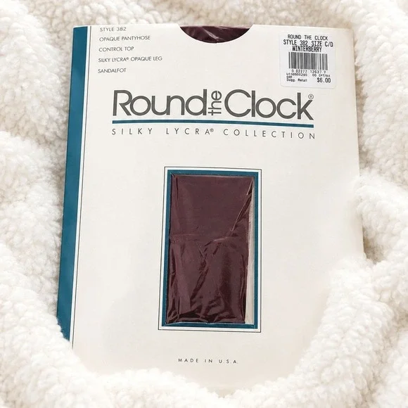 NWT Round‎ The Clock Opaque Pantyhose C D Winterberry Purple USA Vintage