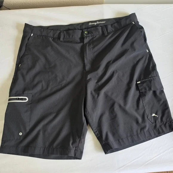 Tommy Bahama IslandZone Mens Black Cargo Shorts Performance Stretch Marlin Logo