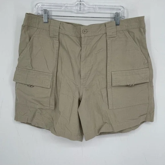 LL Bean Men's Tan Cotton Canvas Multi Pocket Cargo Shorts Size 40