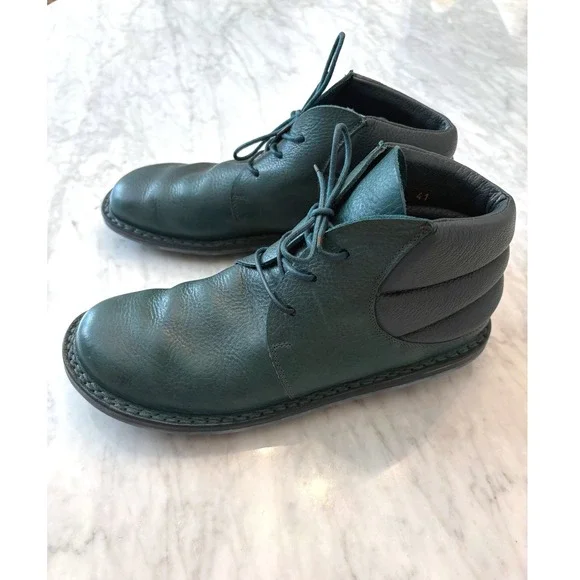 Trippen Idler Dark Teal Green Leather Chukka Ankle Boots Unisex 41 US 10 Germany