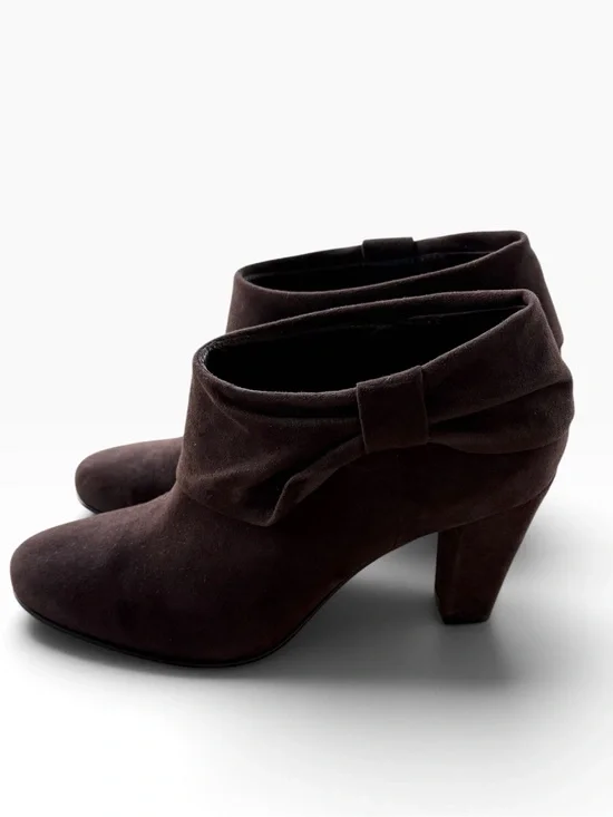 Kate Spade Dark Brown Suede Ankle Booties with Bow Detail Sz 6.5
