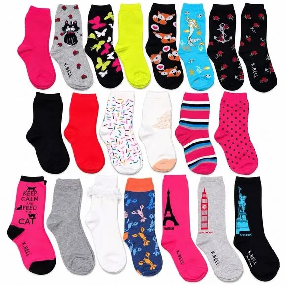 20 Pair Womens Socks Lot New Mixed K Bell Jordan Crew Knee High Novelty