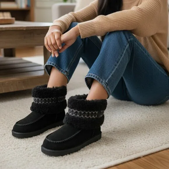 UGG Classic Ultra Mini Braid Slip-On Sheepskin Boots Booties Black 5 NEW $160