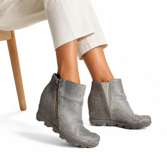 Sorel Joan of Arctic Wedge II‎ Leather Grey Ankle Boot Gorpcore Women Size 8.5