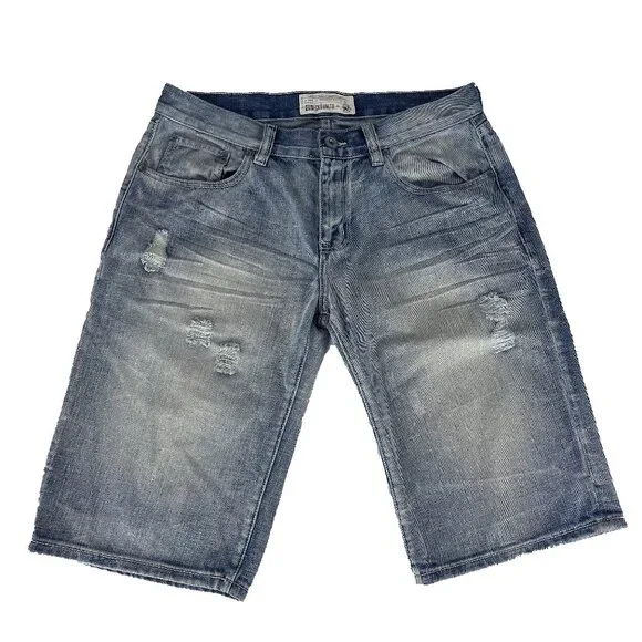 Ecko Unltd Shorts Denim Jean Distressed Shorts Y2K Baggy Skater Hip Hop Mens 32