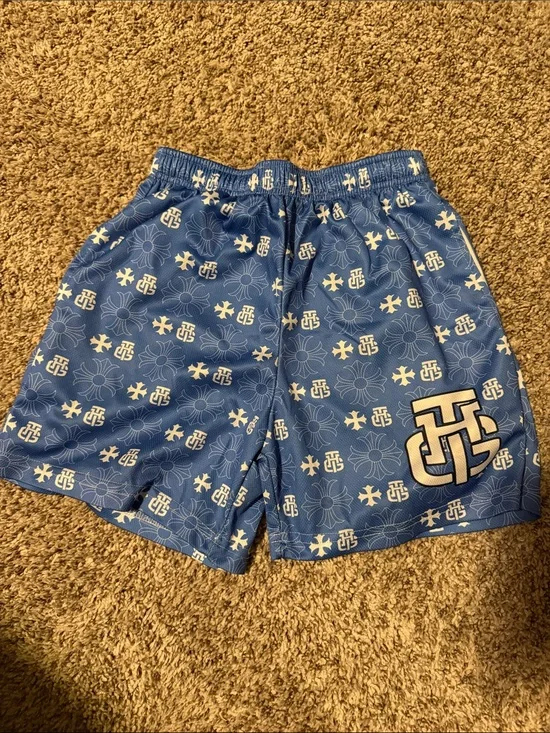 Men's Blue Graphic Athletic Shorts with White Logo