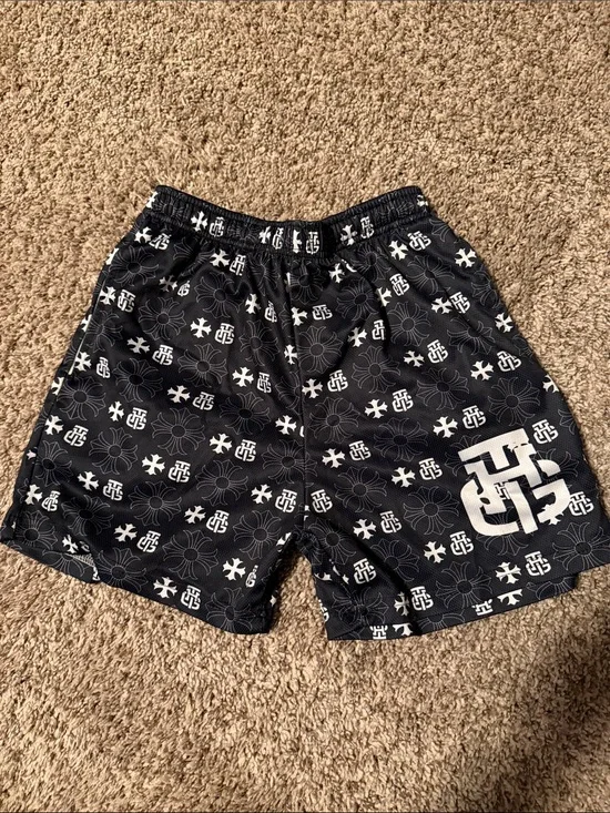Men's Black Athletic Shorts with White All-Over Graphic