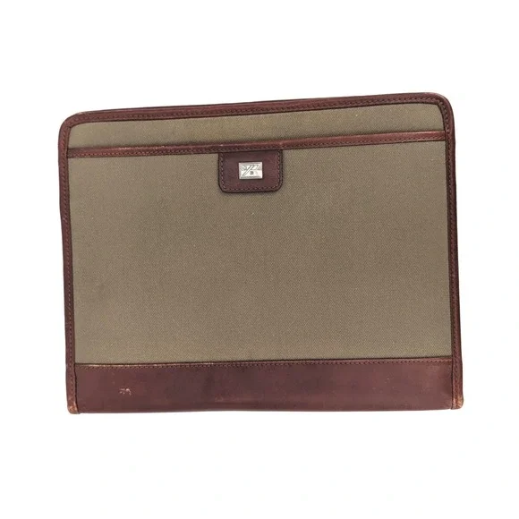 Cutter & Buck Leather Canvas Portfolio Organizer Houndstooth Brown Khaki