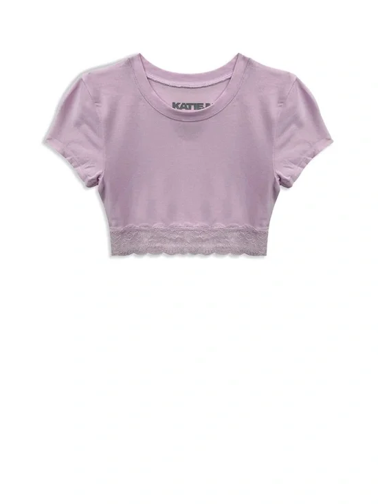 Katie J NYC Lilac Lace-Hem Cropped Tee
