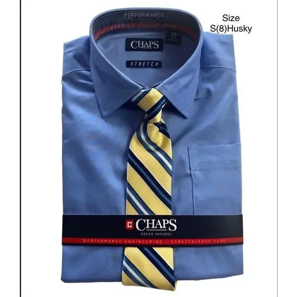 CHAPS BOYS SMALL(8) HUSKY BLUE SHIRT AND TIE SET