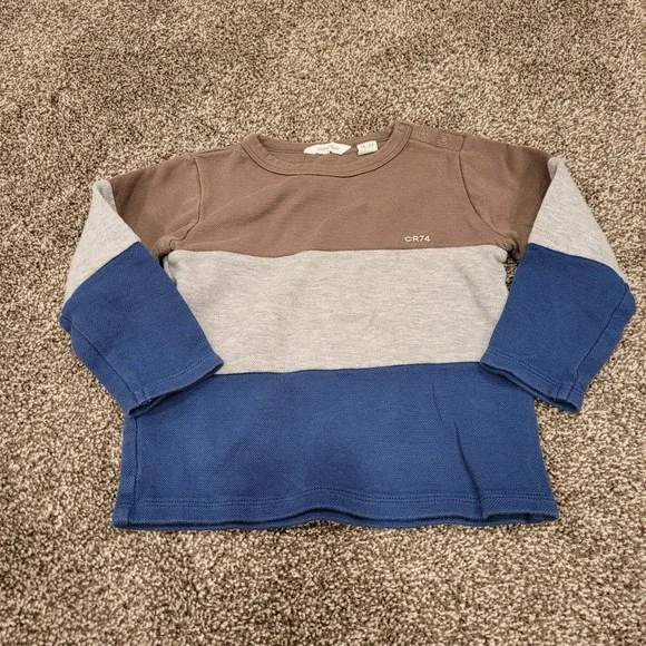 Country Road Toddler Colorblock Waffle Knit Long Sleeve Top Brown Blue 18-24M