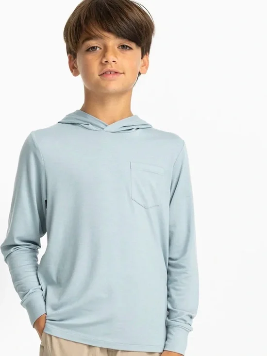 Kids Free Fly dusty Blue Hooded Long-Sleeve Pocket Tee size (7-8)