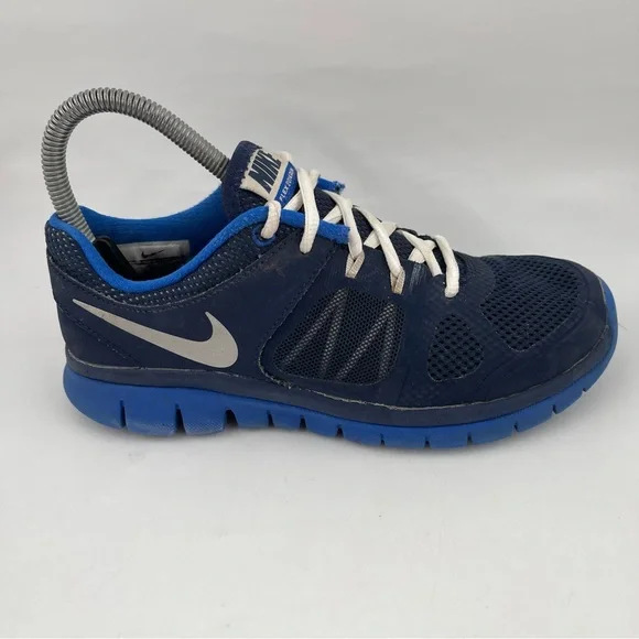 Nike Kids Flex 2014 RN-SZ 4 Y-Navy Blue Metallic Silver Running Shoes 643241-402