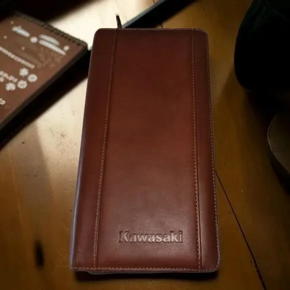 Kawasaki Cutter & Buck Leather Auto Organizer Car Manual Plaid 12” x 6”