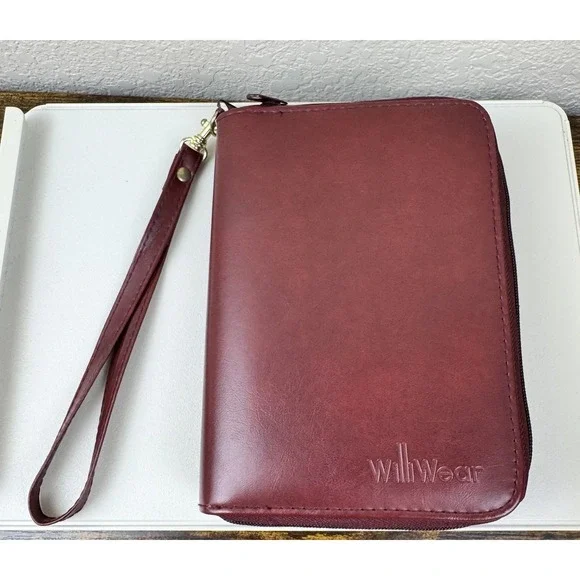 Williwear Business Planner Organizer Wallet Burgundy Zip Faux Leather‎ New