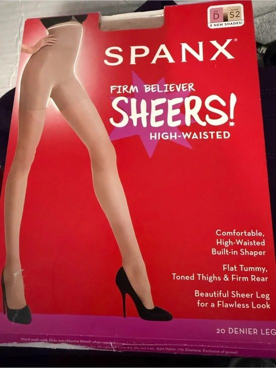 Spanx Women's Beige High-Waisted Mid-Thigh Sheers Tights Size D