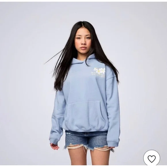 PacSun Kids XL 14/16 Newport California Seashell Oversized Hoodie Light Blue