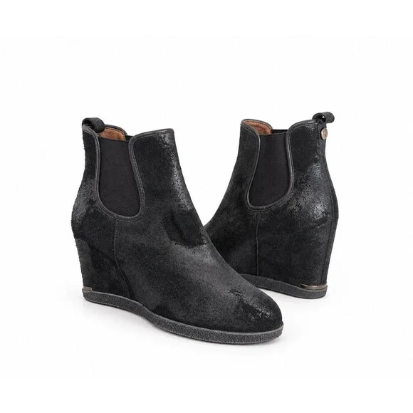 Donald J Pliner Black Suede Wedge Ankle Boots Women 8 Chelsea Booties