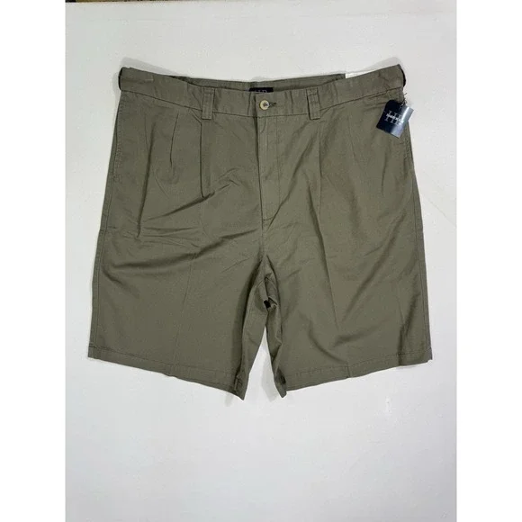 Harbor Bay Men Shorts 44 Olive Green Pleated Chino Golf Dad Casual Cotton Canvas