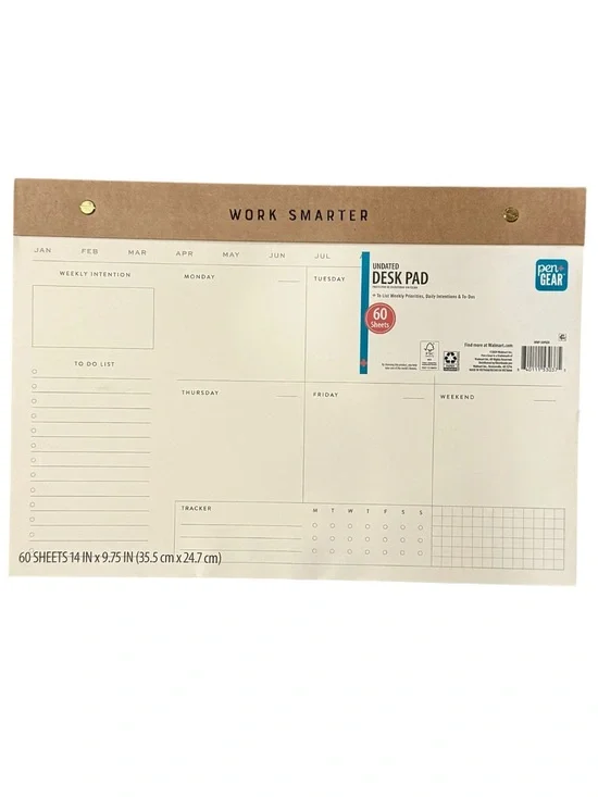 Pen+Gear Undated Work Smarter 60 Sheet Kraft Paper Large Desk Weekly Planner Pad
