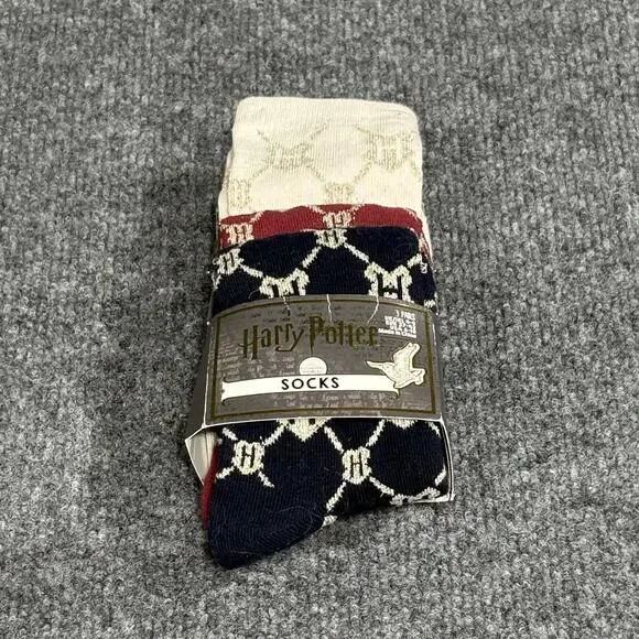 Harry Potter Wizarding World Socks Womens 6-10 Navy Cream Hogwarts 3 Pack Crew
