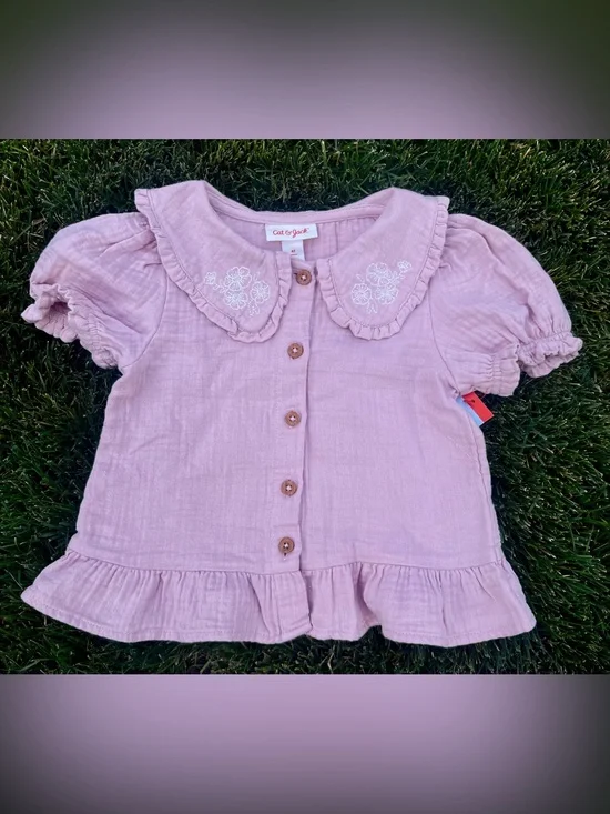 Cat & Jack Light Pink Ruffle-Collar Button Front Top