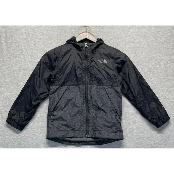 The North Face Jacket Boys XS (6) Black Gray Logo Fleece Lined Full Zip Winter
