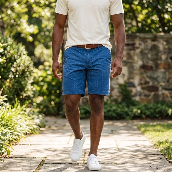 Peter Millar Crown Shop Mens‎ 35 Blue Embroidered Micro Star Chino Shorts
